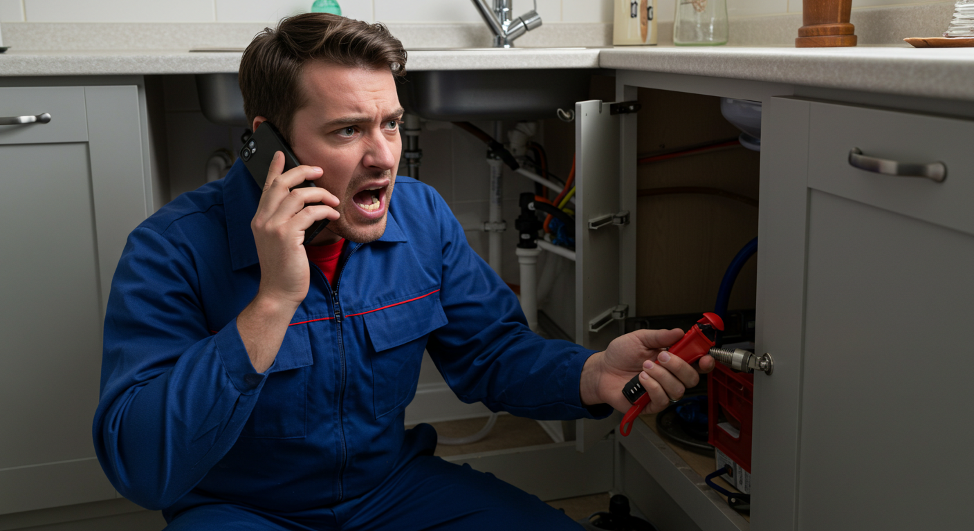 Tradesperson managing business calls with Tradecall AI assistant